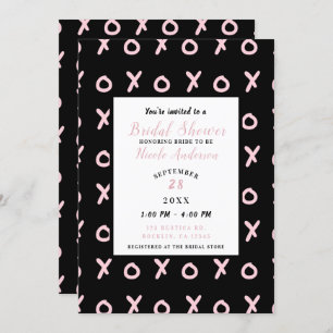 Black & Baby Pink X O XO XO's Trendy Bridal Shower Invitation