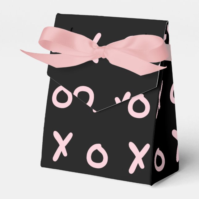 Black & Baby Pink X O XO XO's Trendy Cute Favour Box (Front Side)