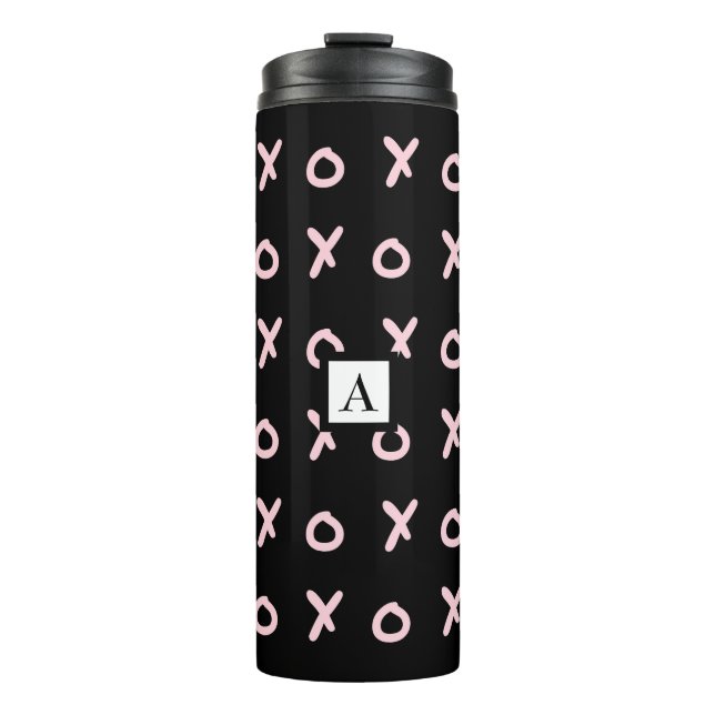Black & Baby Pink X O XO XO's Trendy Cute Thermal Tumbler (Front)