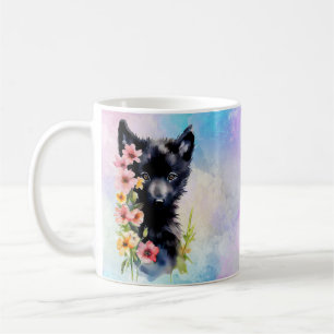 Black Baby Wolf cub watercolor art painting Coffee Mug