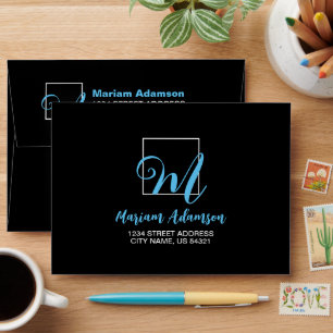 Black Back & Front Name Monogram Return Address On Envelope