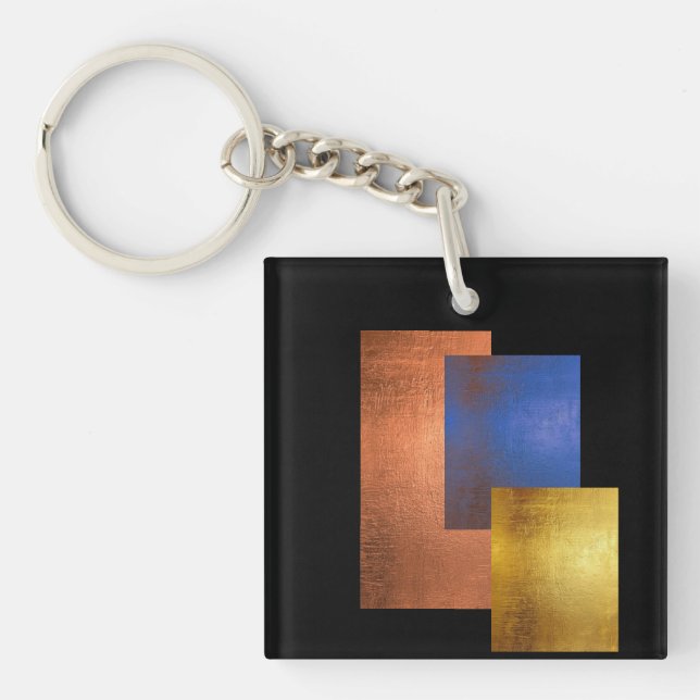 Black Background Abstract Geometric Keychain (Front)