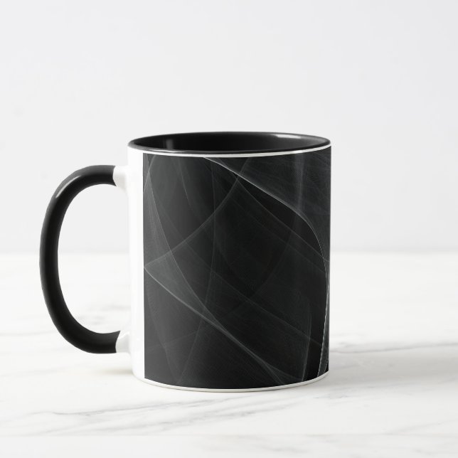 BLACK BACKGROUND AND DELICATE LIGHT BRUSHSTROKES MUG (Left)