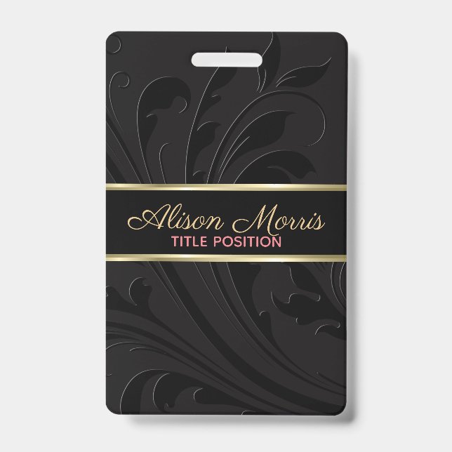 Black Background And Swirl And Gold Stripe ID Badge (Front)