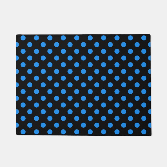 Black Background Blue Polka Dots Doormat (Front)
