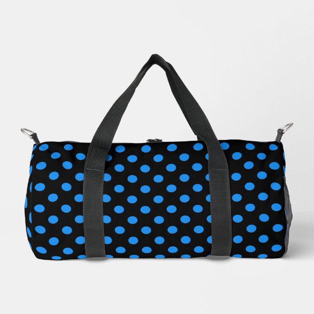 Black Background Blue Polka Dots Duffle Bag (Front)