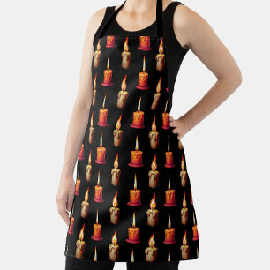 Black Background Burning Candles Pattern Design Apron