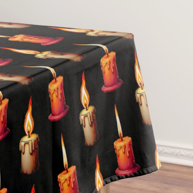 Black Background Burning Candles Pattern Design Tablecloth (Creator Uploaded)