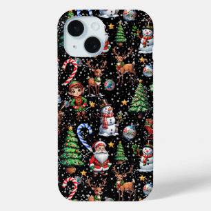 Black Background Christmas Decorative Pattern iPhone 15 Case