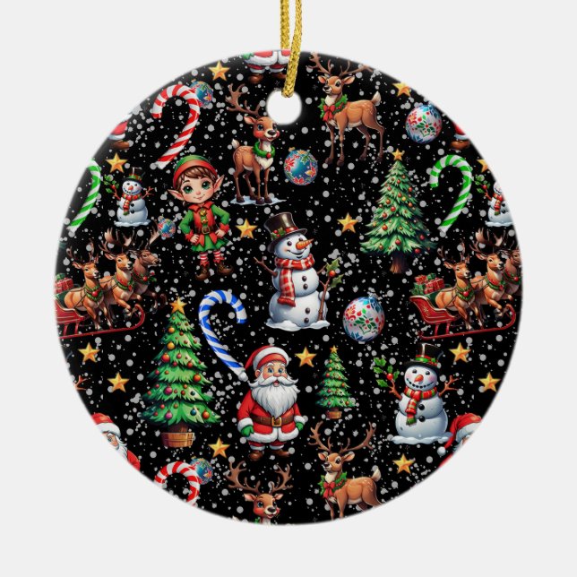 Black Background Christmas Decorative Pattern Ceramic Tree Decoration (Front)