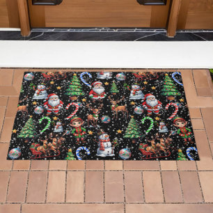 Black Background Christmas Decorative Pattern Doormat