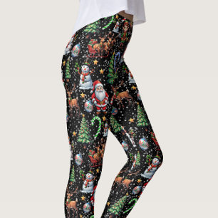 Black Background Christmas Decorative Pattern Leggings