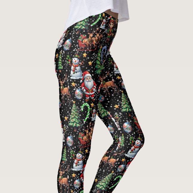 Black Background Christmas Decorative Pattern Leggings (Creator Uploaded)