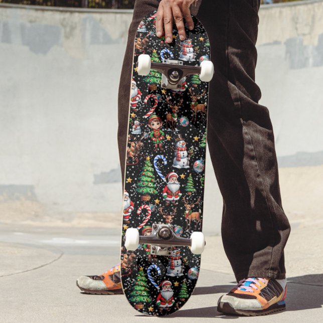 Black Background Christmas Decorative Pattern Skateboard (Creator Uploaded)