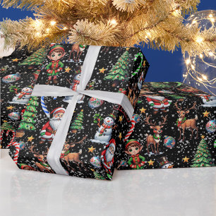 Black Background Christmas Decorative Pattern Wrapping Paper