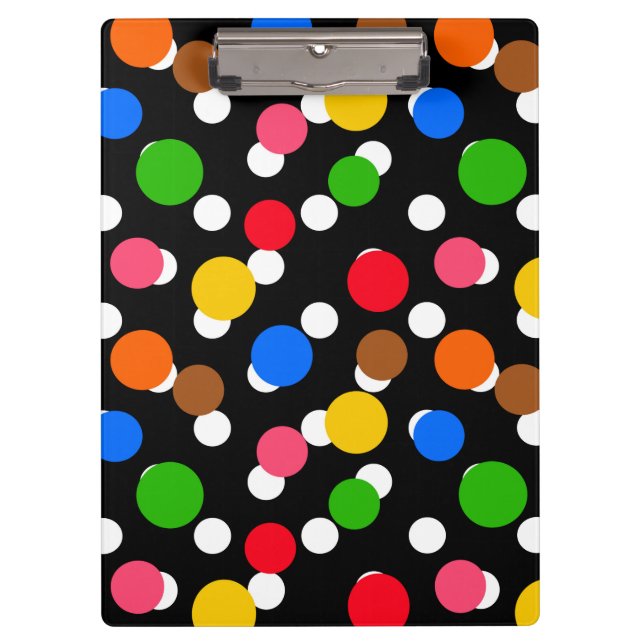 Black Background Colourful Polka Dots Clipboard (Front)
