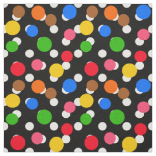 Black Background Colourful Polka-dots Design Fabric