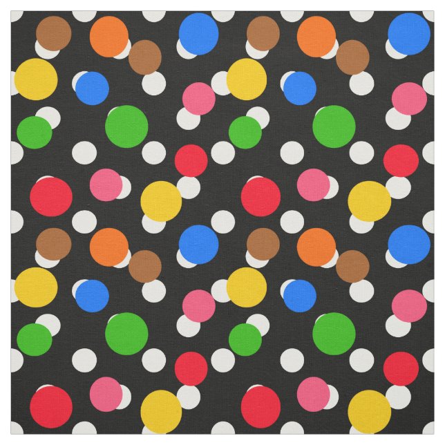 Black Background Colourful Polka-dots Design Fabric (Swatch)