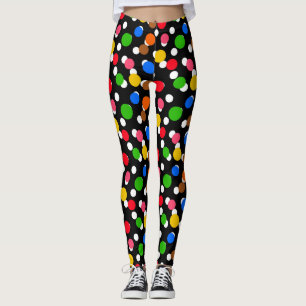 Black Background Colourful Polka Dots Leggings