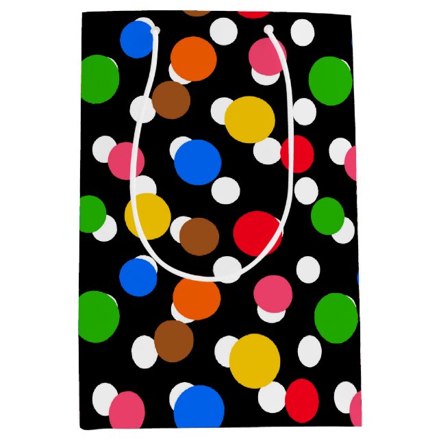 Black Background Colourful Polka Dots Medium Gift Bag (Front)