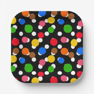 Black Background Colourful Polka Dots Paper Plate