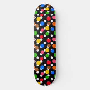 Black Background Colourful Polka Dots Skateboard