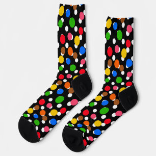 Black Background Colourful Polka Dots Socks