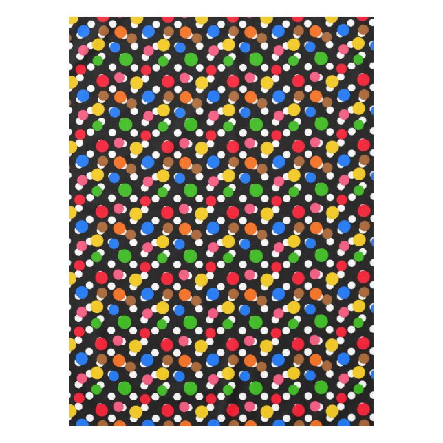 Black Background Colourful Polka Dots Tablecloth (Front)