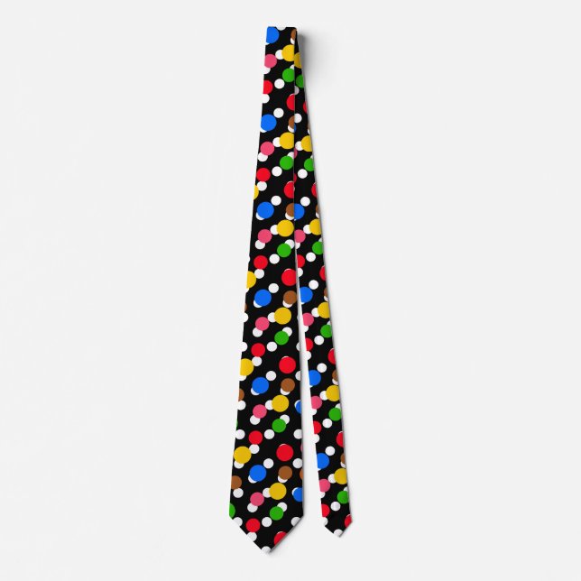 Black Background Colourful Polka Dots Tie (Front)