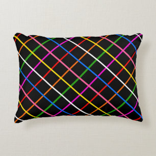 Black Background Colourful Windowpane Plaid Design Decorative Cushion