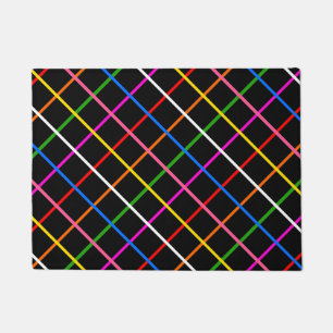 Black Background Colourful Windowpane Plaid Design Doormat
