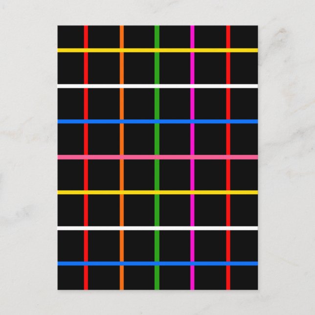 Black Background Colourful Windowpane Plaid Design Postcard (Front)