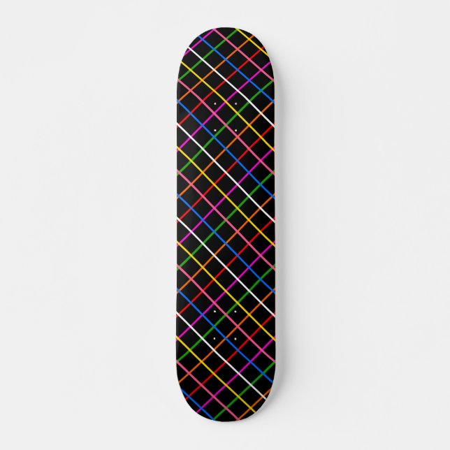 Black Background Colourful Windowpane Plaid Design Skateboard (Front)