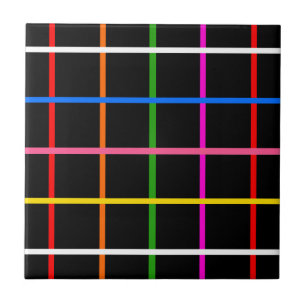 Black Background Colourful Windowpane Plaid Design Tile