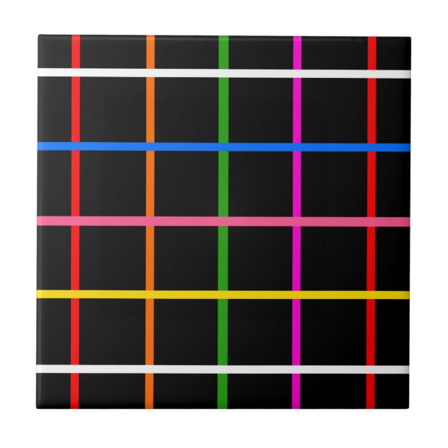 Black Background Colourful Windowpane Plaid Design Tile (Front)