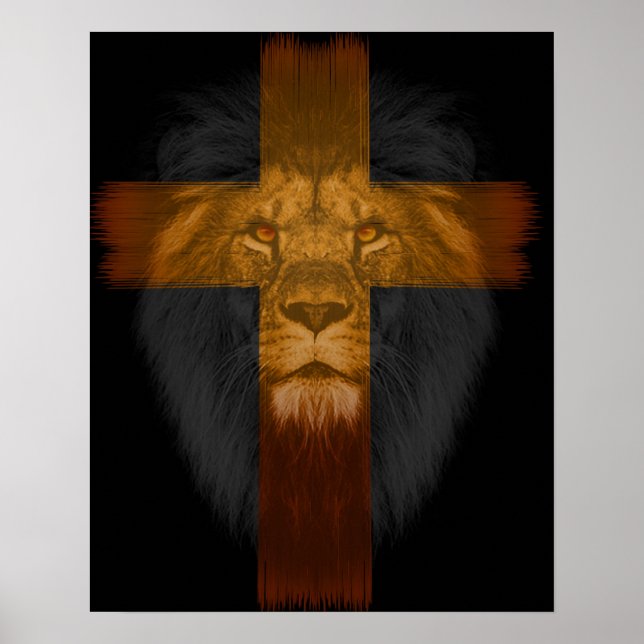 Black Background Cross/Lion Poster (Front)