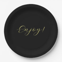 Black Background Enjoy Paper Plate