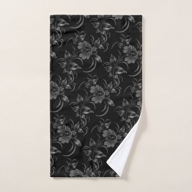 Black background floral hand towel (Hand Towel)