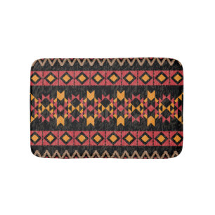 Black Background, Geometric Modern Pattern. Bath Mat