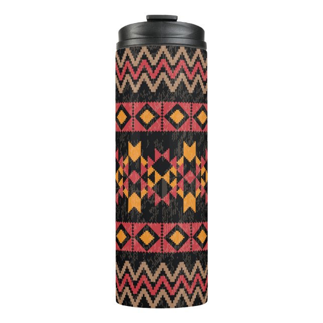 Black Background, Geometric Modern Pattern. Thermal Tumbler (Front)