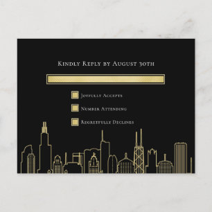 Black Background Gold Las Vegas Wedding RSVP Card