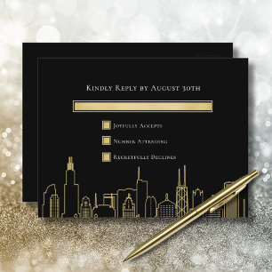 Black Background Gold Las Vegas Wedding RSVP Card