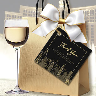 Black Background Gold Script Las Vegas Wedding Favour Tags