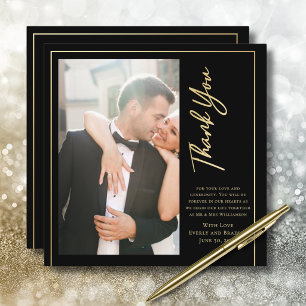 Black Background Gold Script Wedding Thank You   Invitation