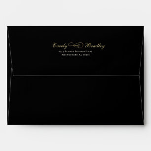 Black Background Gold Script White Typography Envelope