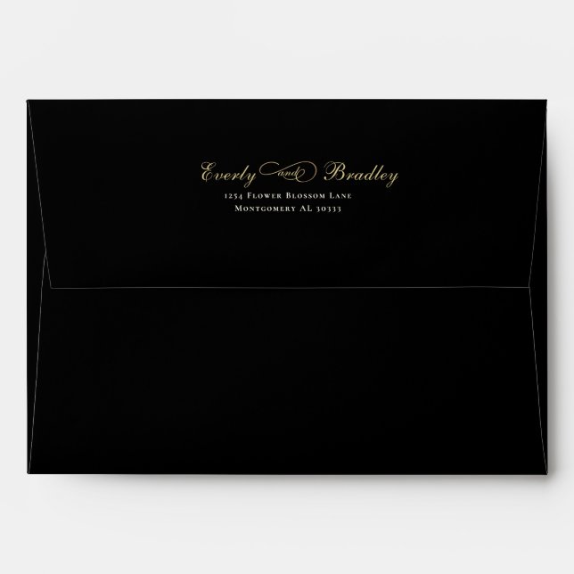 Black Background Gold Script White Typography   Envelope (Back (Top Flap))