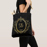 Black background Gold vintage frame with monogram