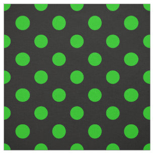 Black Background Green Polka Dots Fabric