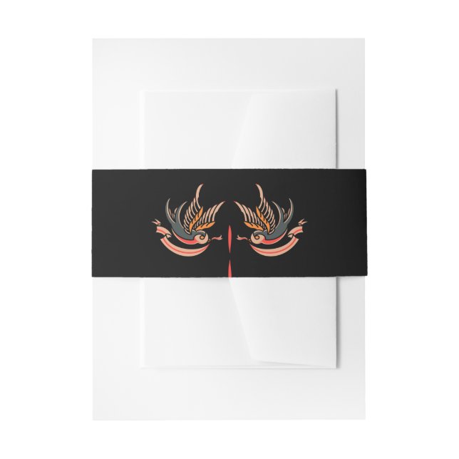 Black background Love Swallows Tattoo non-photo Invitation Belly Band (Front Example)