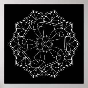 Black Background Mandala Adult Colouring Poster